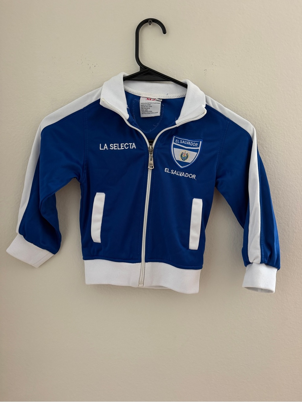 JM Collection Blue & White Kids Zip-Front Track Jacket El Salvador